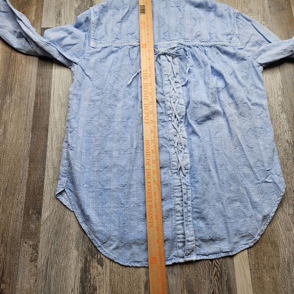 Pilcro by Anthro Theresa Lace Up Button Down Shirt Small Blue - Picture 13 of 14
